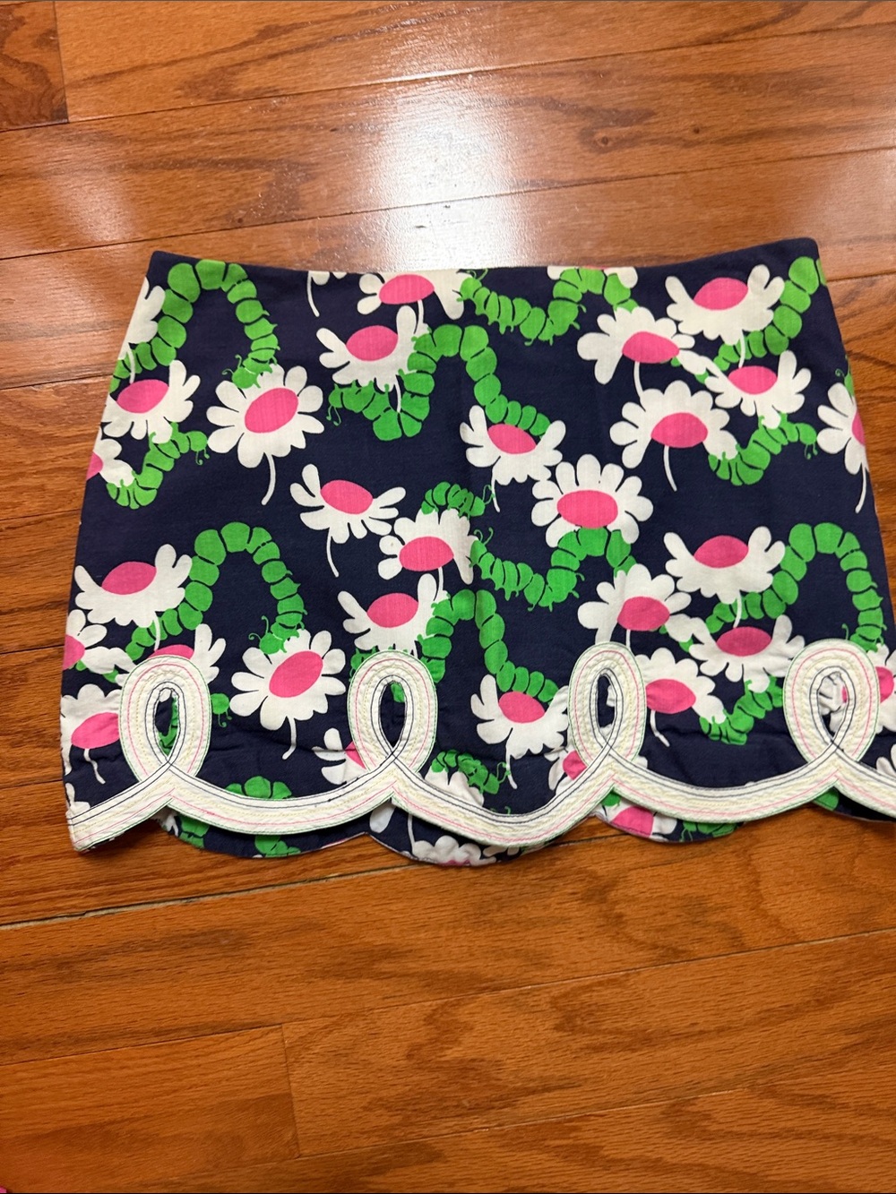 Lilly Pulitzer Navy Floral Skirt with Pink and Green Accents